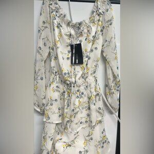 Fashion Nova White and Yellow Blouse Top